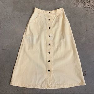 Vintage GWG Cotton Midi Skirt 70s Button Down XS Yellow